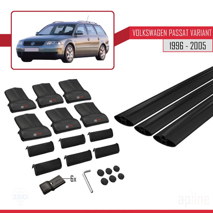 Compatible avec VW Passat B5 Variant 1996-2005 FLY Model Barres de Toit Railing Porte-Bagages de Voiture Noir Aluminium 3 Barres