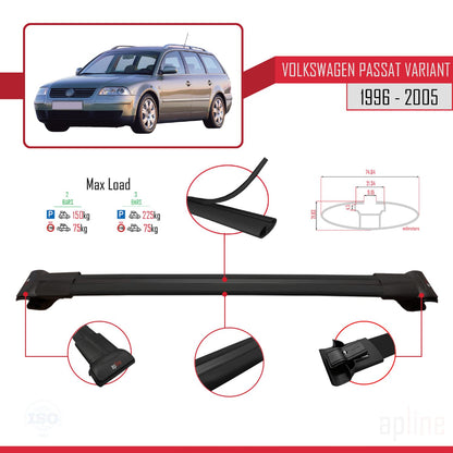 Compatible avec VW Passat B5 Variant 1996-2005 FLY Model Barres de Toit Railing Porte-Bagages de Voiture Noir Aluminium 2 Barres