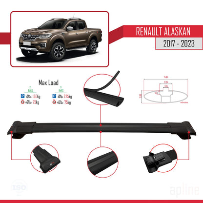 Compatible avec Renault Alaskan 2017-2023 FLY Model Barres de Toit Railing Porte-Bagages de Voiture Noir Aluminium 3 Barres