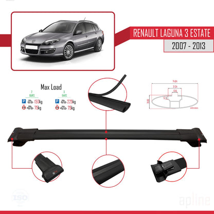 Compatible avec Renault Laguna 3 Estate 2007-2013 FLY Model Barres de Toit Railing Porte-Bagages de Voiture Noir Aluminium 3 Barres