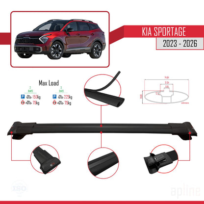 Compatible avec Kia Sportage 2023-2025 FLY Model Barres de Toit Railing Porte-Bagages de Voiture Noir Aluminium 2 Barres