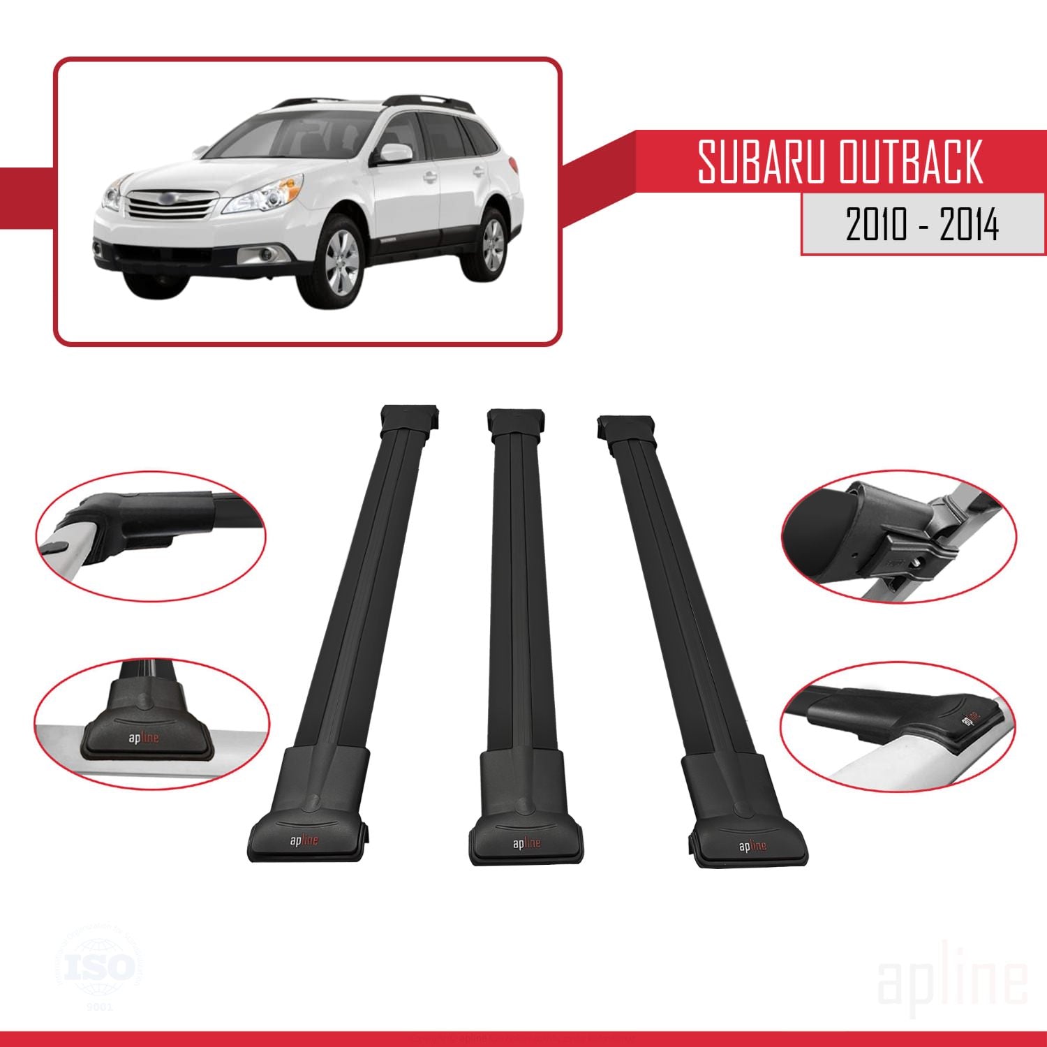 Compatible avec Subaru Outback 2010-2014 FLY Model Barres de Toit Railing Porte-Bagages de Voiture Noir Aluminium 3 Barres