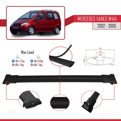 Compatible with Mercedes Vaneo (W414) 2002-2005 FLY Model Car Roof Rack Cross Bar Black Aluminium 4 Bars