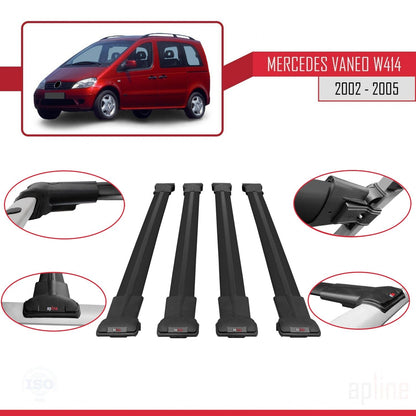 Compatible with Mercedes Vaneo (W414) 2002-2005 FLY Model Car Roof Rack Cross Bar Black Aluminium 4 Bars