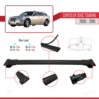 Compatible avec Chrysler 300C Touring 2005-2010 FLY Model Barres de Toit Railing Porte-Bagages de Voiture Noir Aluminium 3 Barres