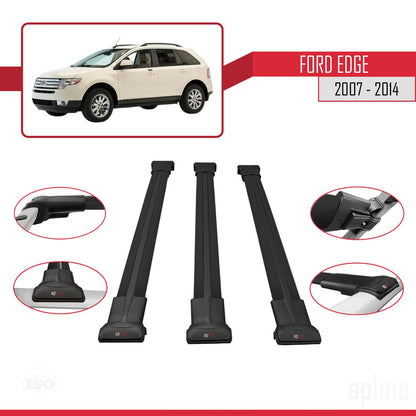 Compatible avec Ford Edge 2007-2014 FLY Model Barres de Toit Railing Porte-Bagages de Voiture Noir Aluminium 3 Barres