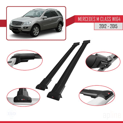 Compatible avec Mercedes Classe M 3 (W166) Pre-Facelift 2012-2015 FLY Model Barres de Toit Railing Porte-Bagages de Voiture Noir Aluminium 2 Barres