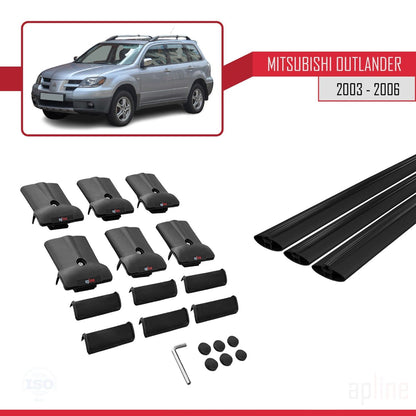 Compatible with Mitsubishi Outlander 2003-2006 FLY Model Car Roof Rack Cross Bar Black Aluminium 3 Bars