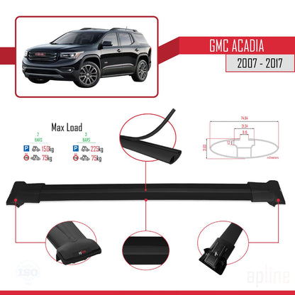 Compatible with GMC Acadia 2007-2017 FLY Model Car Roof Rack Cross Bar Black Aluminium 2 Bars