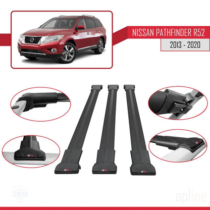 Compatible avec Nissan Pathfinder 4 (R52) 2013-2020 FLY Model Barres de Toit Railing Porte-Bagages de Voiture Noir Aluminium 3 Barres