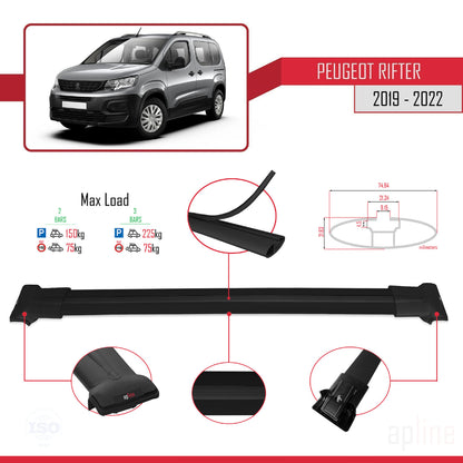 Compatible avec Peugeot Rifter 2019-2022 FLY Model Barres de Toit Railing Porte-Bagages de Voiture Noir Aluminium 2 Barres