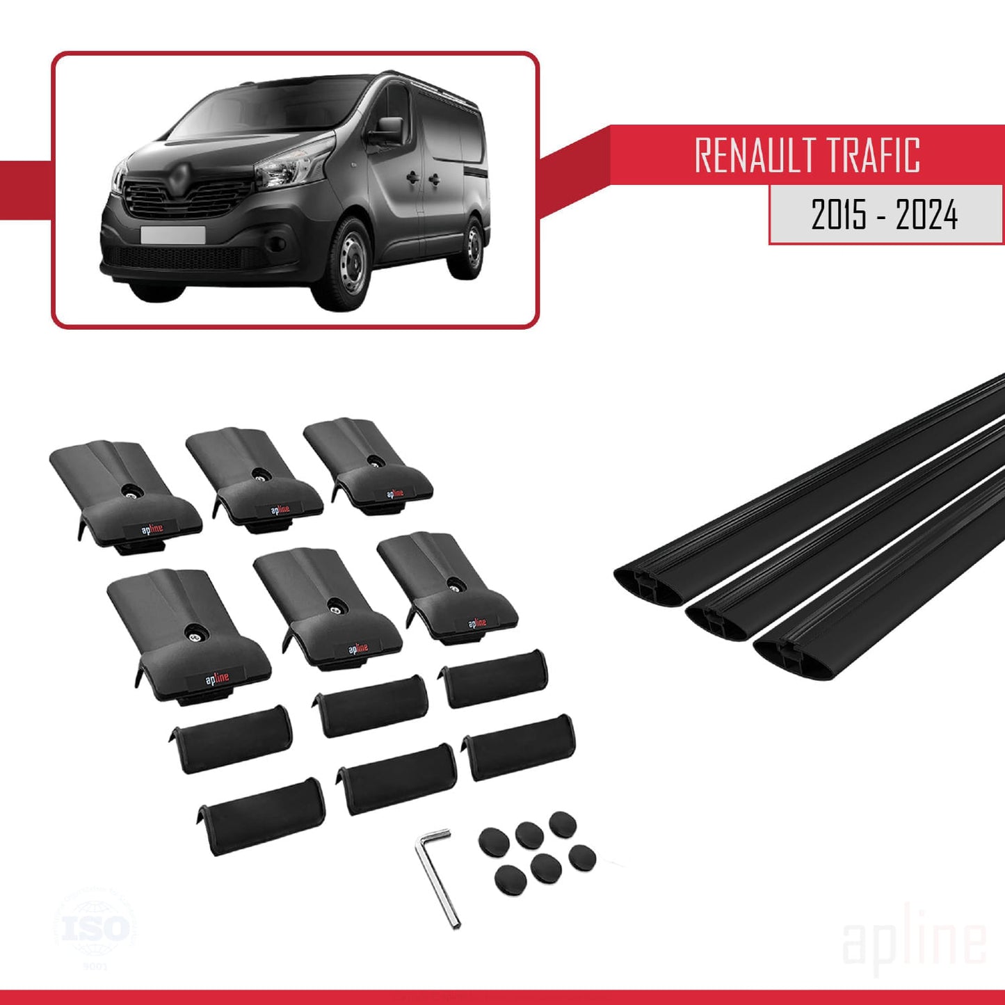 Compatible avec Renault Trafic 3 (X82) 2015-2025 FLY Model Barres de Toit Railing Porte-Bagages de Voiture Noir Aluminium 3 Barres
