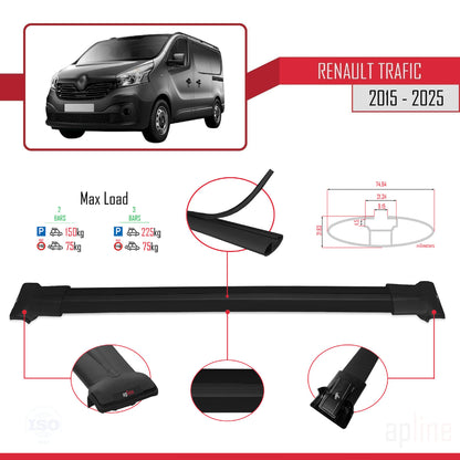 Compatible avec Renault Trafic 3 (X82) 2015-2025 FLY Model Barres de Toit Railing Porte-Bagages de Voiture Noir Aluminium 2 Barres