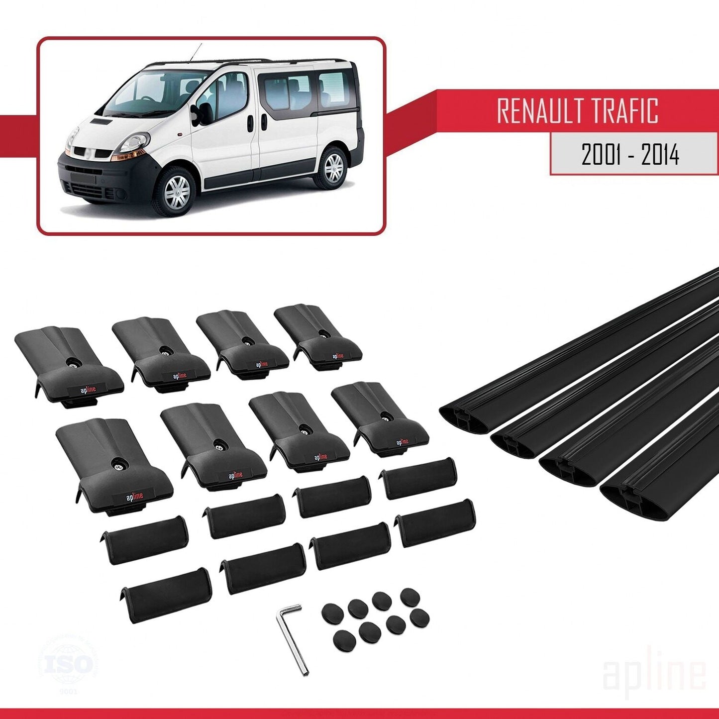 Compatible avec Renault Trafic 2 (X83) 2001-2014 FLY Model Barres de Toit Railing Porte-Bagages de Voiture Noir Aluminium 4 Barres