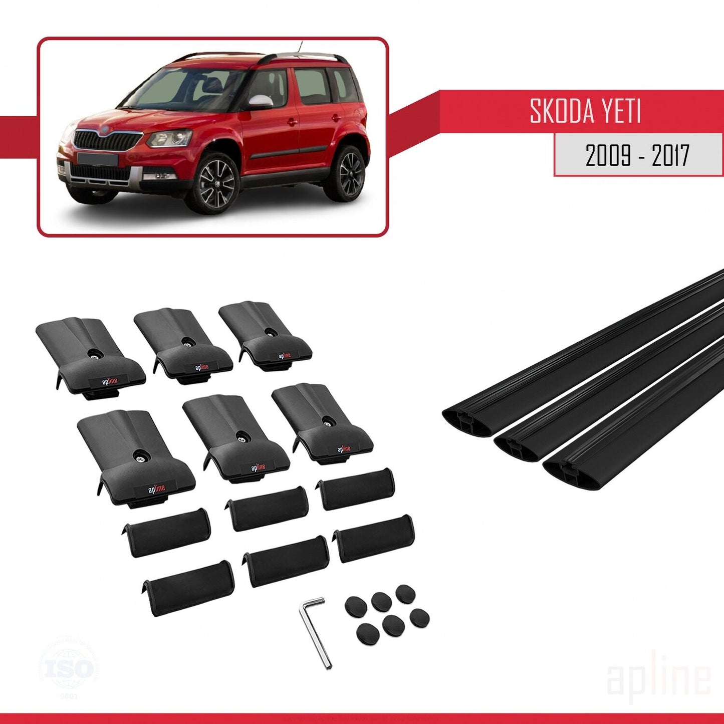 Compatible avec Skoda Yeti 2009-2017 FLY Model Barres de Toit Railing Porte-Bagages de Voiture Noir Aluminium 3 Barres