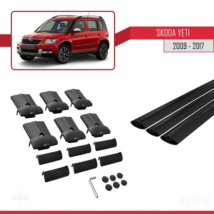 Compatible avec Skoda Yeti 2009-2017 FLY Model Barres de Toit Railing Porte-Bagages de Voiture Noir Aluminium 3 Barres