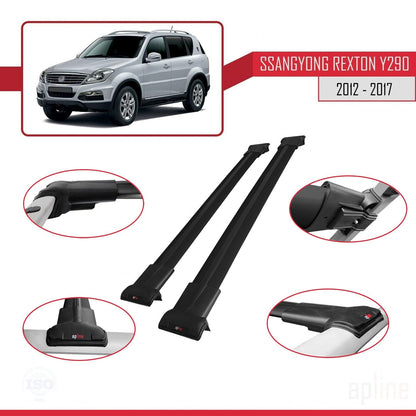 Compatible avec Ssangyong Rexton (Y290) 2012-2017 FLY Model Barres de Toit Railing Porte-Bagages de Voiture Noir Aluminium 2 Barres