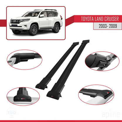 Compatible avec Toyota Land Cruiser (J100) 2003-2007 FLY Model Barres de Toit Railing Porte-Bagages de Voiture Noir Aluminium 2 Barres
