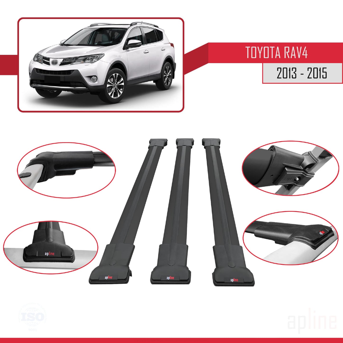 Compatible avec Toyota RAV4 IV (XA40) Pre-Facelift 2013-2015 FLY Model Barres de Toit Railing Porte-Bagages de Voiture Noir Aluminium 3 Barres