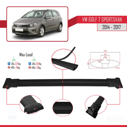 Compatible avec Volkswagen Golf Sportvan 2014-2017 FLY Model Barres de Toit Railing Porte-Bagages de Voiture Noir Aluminium 3 Barres