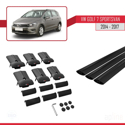 Compatible avec Volkswagen Golf Sportvan 2014-2017 FLY Model Barres de Toit Railing Porte-Bagages de Voiture Noir Aluminium 3 Barres