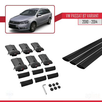 Compatible avec Volkswagen Passat B7 (3C) Variant 2010-2014 FLY Model Barres de Toit Railing Porte-Bagages de Voiture Noir Aluminium 3 Barres