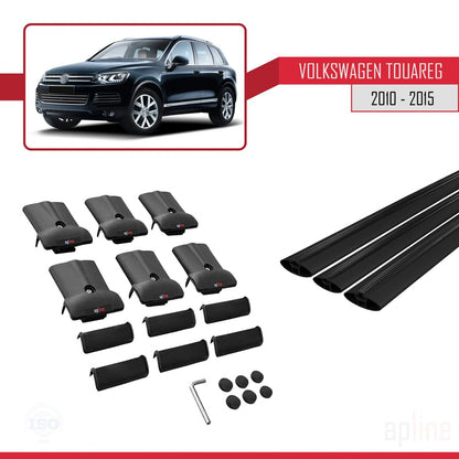 Kompatibel mit Volkswagen Touareg 2 (7P) Pre-Facelift 2010-2015 FLY Model Relingträger Dachträger Auto Gepäckträger Schwarz Aluminium 3 Stangen