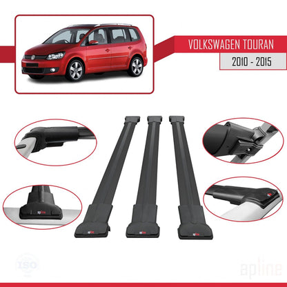Compatible avec Volkswagen Touran (1T) Post-Facelift 2010-2015 FLY Model Barres de Toit Railing Porte-Bagages de Voiture Noir Aluminium 3 Barres