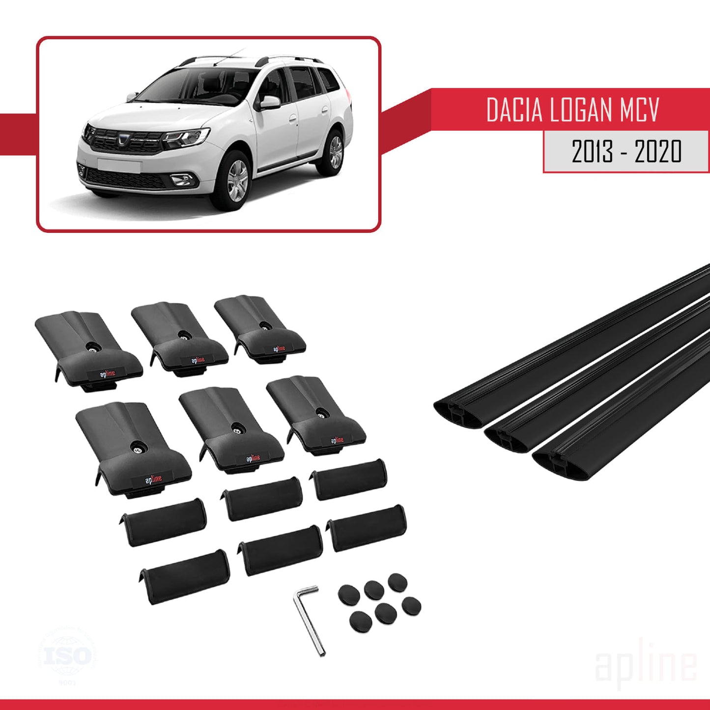 Compatible avec Dacia Logan 2 MCV (K52) 2013-2020 FLY Model Barres de Toit Railing Porte-Bagages de Voiture Noir Aluminium 3 Barres