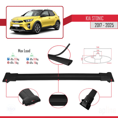 Compatible with Kia Stonic 2017-2025 FLY Model Car Roof Rack Cross Bar Black Aluminium 3 Bars