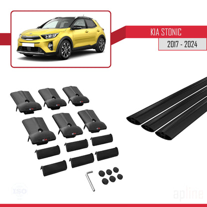 Compatible with Kia Stonic 2017-2025 FLY Model Car Roof Rack Cross Bar Black Aluminium 3 Bars