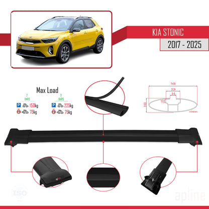 Compatible with Kia Stonic 2017-2025 FLY Model Car Roof Rack Cross Bar Black Aluminium 2 Bars