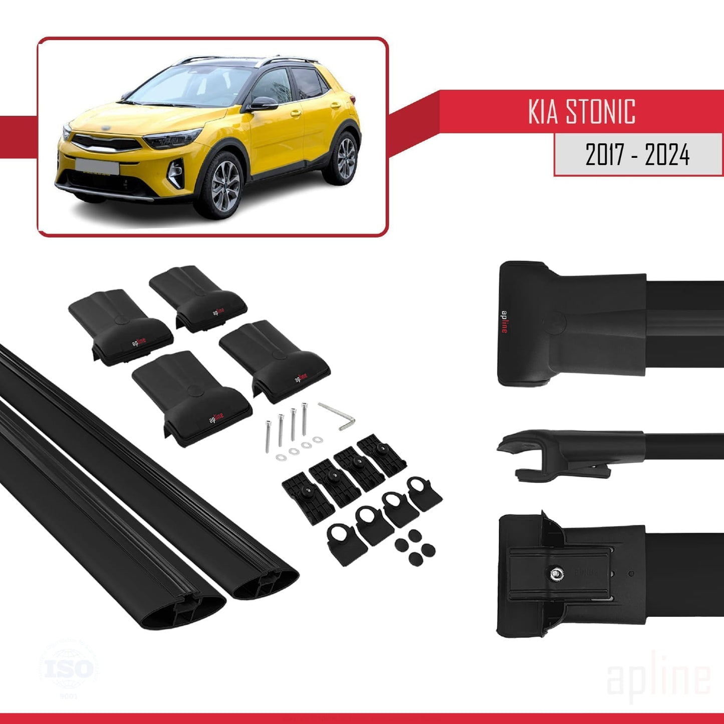 Compatible with Kia Stonic 2017-2025 FLY Model Car Roof Rack Cross Bar Black Aluminium 2 Bars