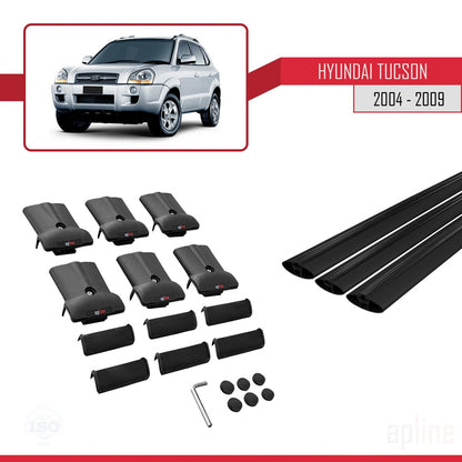 Compatible with Hyundai Tucson (JM) 2004-2009 FLY Model Car Roof Rack Cross Bar Black Aluminium 3 Bars