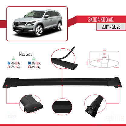 Compatible avec Skoda Kodiaq 2017-2023 FLY Model Barres de Toit Railing Porte-Bagages de Voiture Noir Aluminium 3 Barres