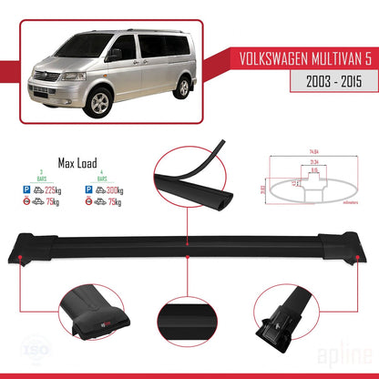 Compatible avec Volkswagen T5 Multivan 2003-2015 FLY Model Barres de Toit Railing Porte-Bagages de Voiture Noir Aluminium 3 Barres