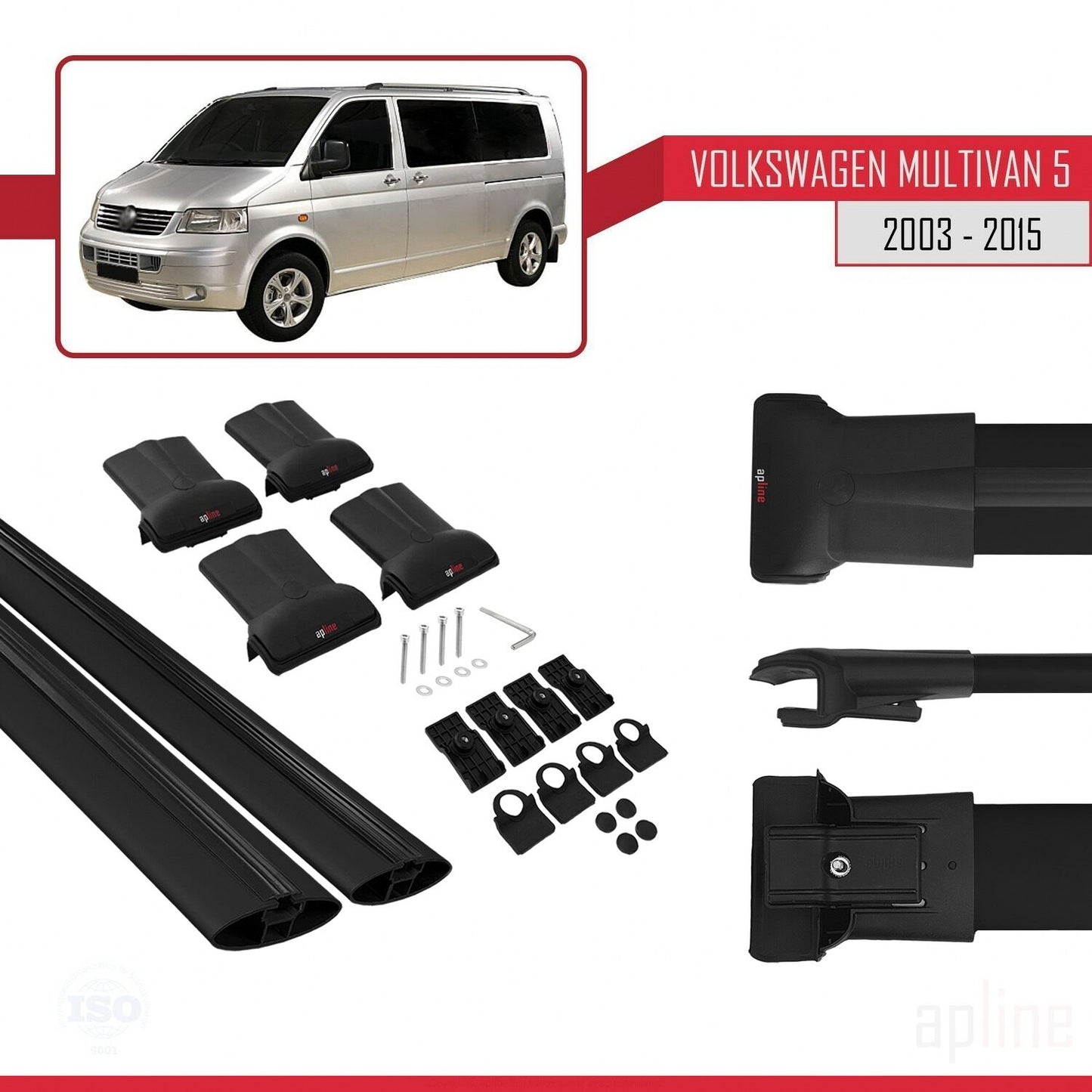 Compatible avec Volkswagen T5 Multivan 2003-2015 FLY Model Barres de Toit Railing Porte-Bagages de Voiture Noir Aluminium 2 Barres
