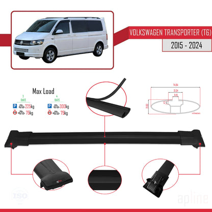 Compatible avec Volkswagen T6 Transporter 2015-2024 FLY Model Barres de Toit Railing Porte-Bagages de Voiture Noir Aluminium 3 Barres