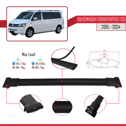 Compatible avec Volkswagen T6 Transporter 2015-2024 FLY Model Barres de Toit Railing Porte-Bagages de Voiture Noir Aluminium 4 Barres