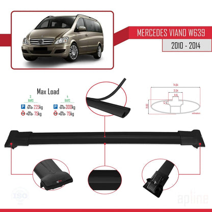 Compatible with Mercedes Viano 2 (W639) Post-Facelift 2010-2014 FLY Model Car Roof Rack Cross Bar Black Aluminium 4 Bars