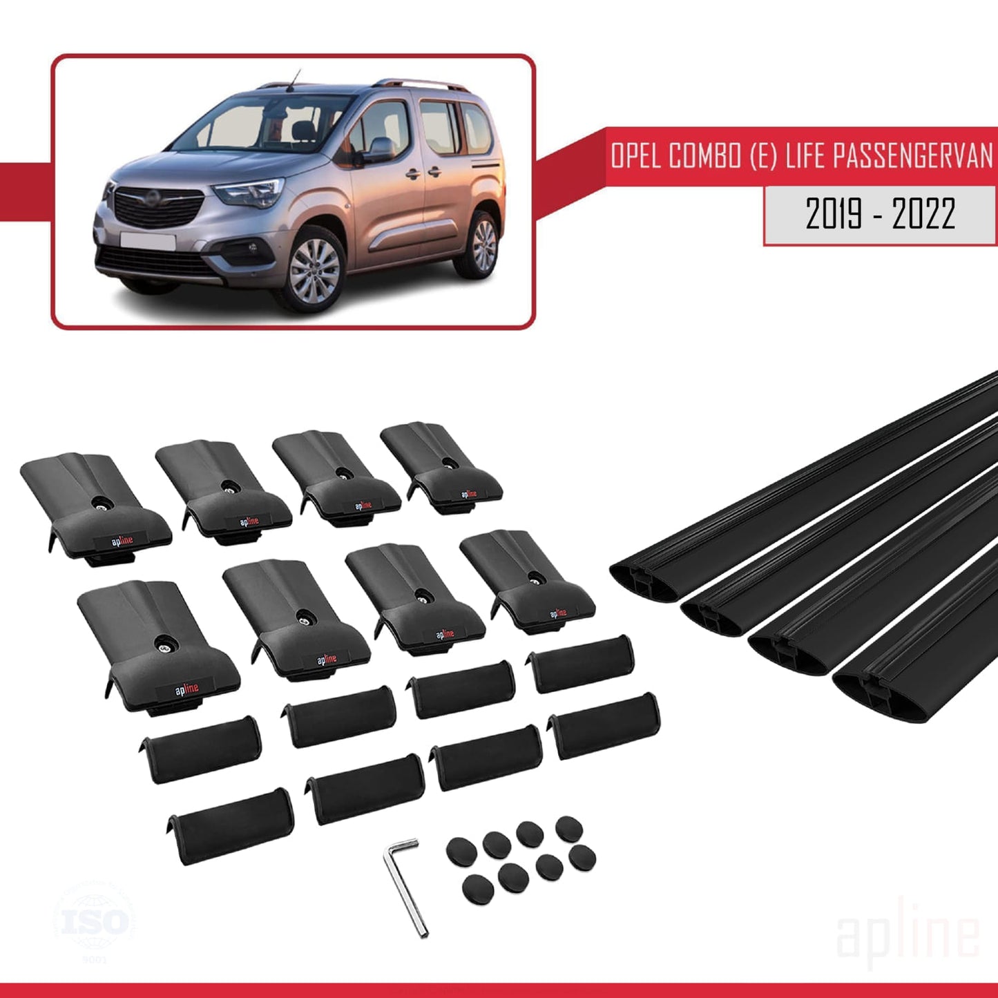 Compatible with Opel Combo E Cargo 2019-2022 FLY Model Car Roof Rack Cross Bar Black Aluminium 4 Bars