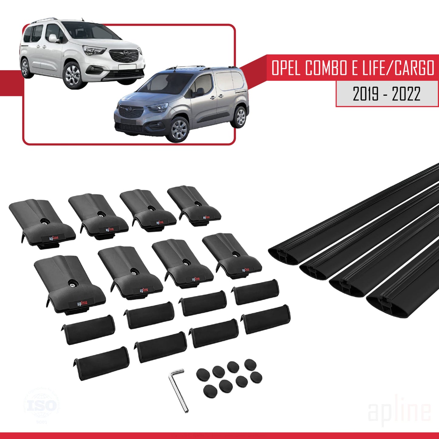 Compatible avec Opel Combo E Life 2019-2022 FLY Model Barres de Toit Railing Porte-Bagages de Voiture Noir Aluminium 4 Barres