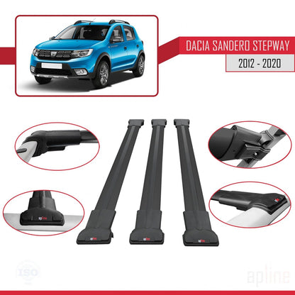 Compatible avec Dacia Sandero Stepway 2 2012-2020 FLY Model Barres de Toit Railing Porte-Bagages de Voiture Noir Aluminium 3 Barres