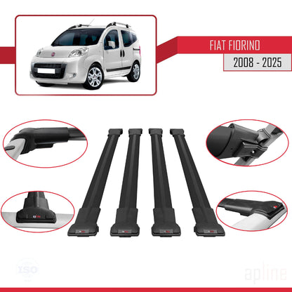 Compatible avec Fiat Fiorino 3 2008-2025 FLY Model Barres de Toit Railing Porte-Bagages de Voiture Noir Aluminium 4 Barres