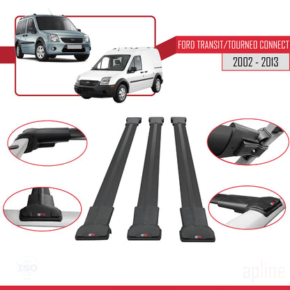 Compatible avec Ford Transit/Tourneo Connect 2002-2013 FLY Model Barres de Toit Railing Porte-Bagages de Voiture Noir Aluminium 3 Barres
