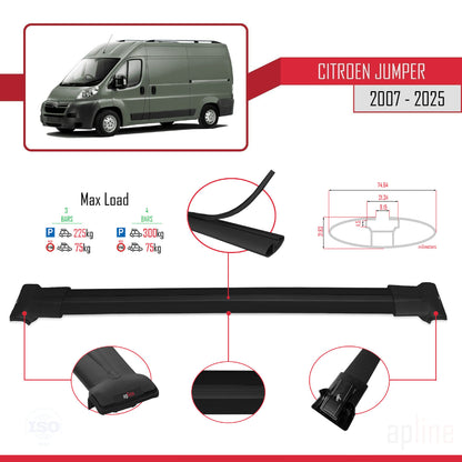 Compatible avec Citroen Jumper 2 2007-2025 FLY Model Barres de Toit Railing Porte-Bagages de Voiture Noir Aluminium 4 Barres
