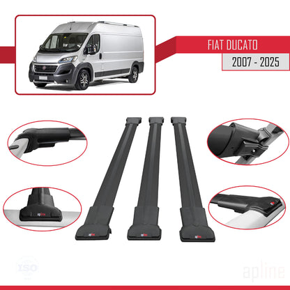 Kompatibel mit Fiat Ducato 3 2007-2025 FLY Modell Dachgepäckträger, schwarzes Aluminium, 3-teilig