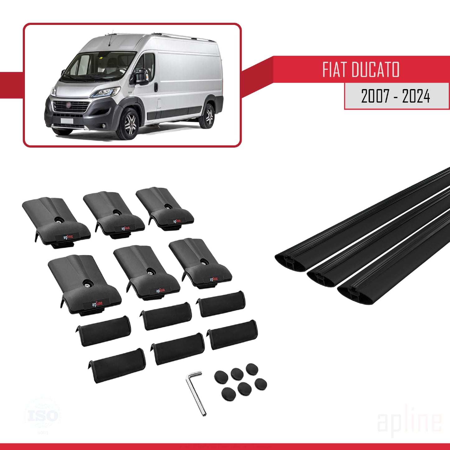 Kompatibel mit Fiat Ducato 3 2007-2025 FLY Modell Dachgepäckträger, schwarzes Aluminium, 3-teilig