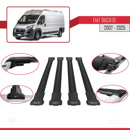 Kompatibel mit Fiat Ducato 3 2007-2025 FLY Modell Dachgepäckträger, schwarzes Aluminium, 4 Stangen