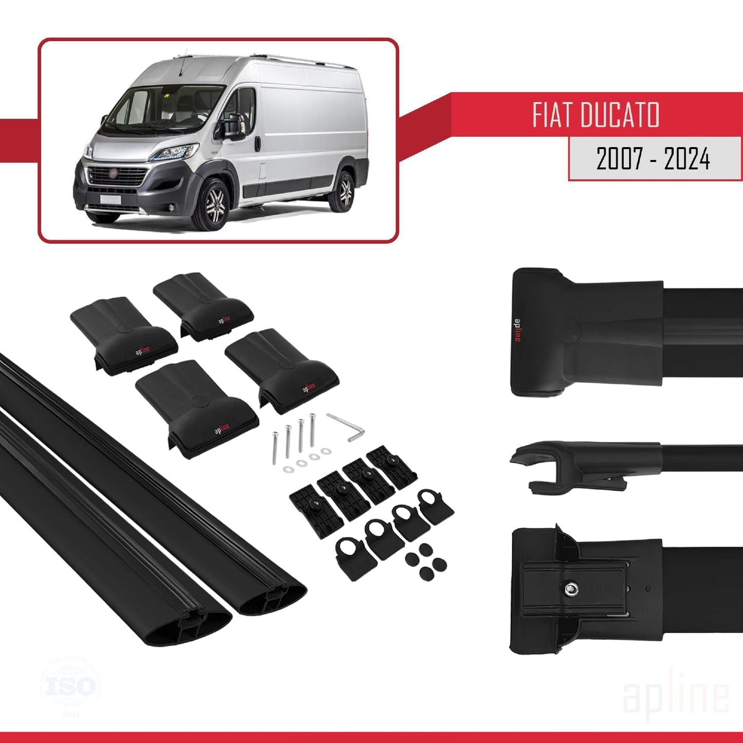 Kompatibel mit Fiat Ducato 3 2007-2025 FLY Modell Dachgepäckträger, schwarzes Aluminium, 2 Stangen